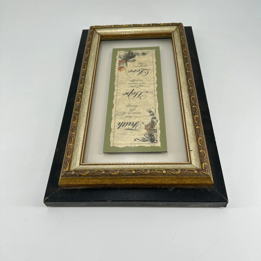 Faith Hope Love Framed Wall Art Gold and Black Ornate Tiered Frame Made in USA